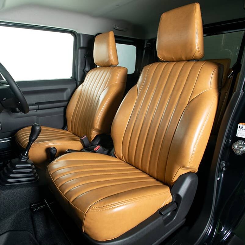SHOWA GARAGE Premium Leather Seat Covers Full Set Yellow Ochre