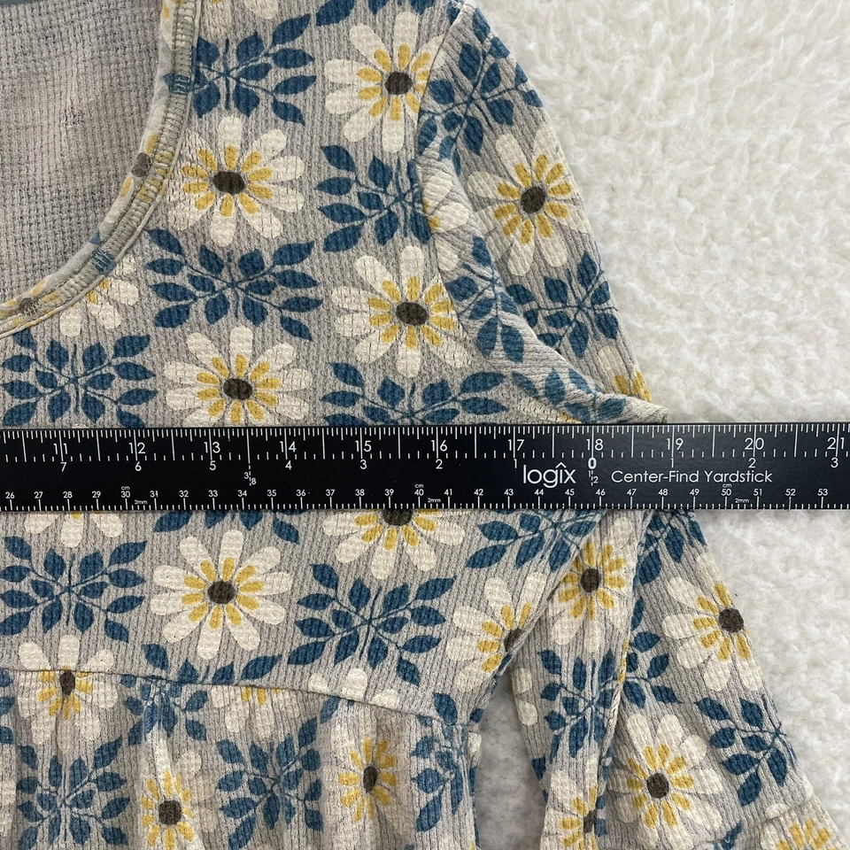 Top Y2K Vintage Fossil XS Floral Waffle Babydoll Henley Boho Grunge Bohemio Foto 4 de 4