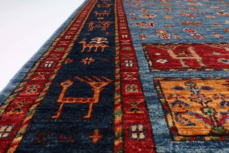 6x8 ft Animal Blue Area Rug Afghan Hand Knotted 100% wool bedroom living room - Image 4 of 4