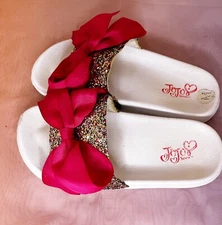 Girls Jojo Siwa Unicorn Glitter Sparkle Hot Pink Bow Slide On Sandals Sz M 12/1