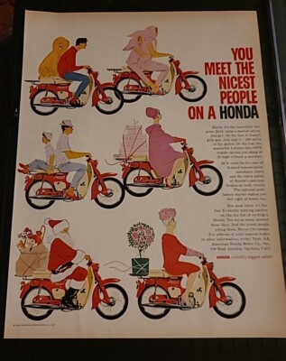 Honda Motorbike 200 Miles Per Gallon  Print Ad 1963 10x13