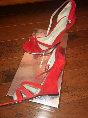 Sandales Compensées Sigerson Morrison Mambo Masai Rouge Daim - Taille US 6.5 - Neuves En Boîte