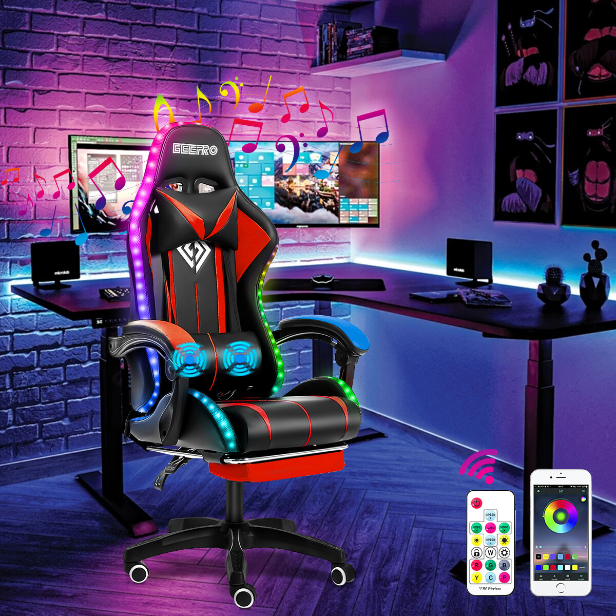 RGB LED bluetooth Massage Gaming Chair w/ Speaker Office Computer