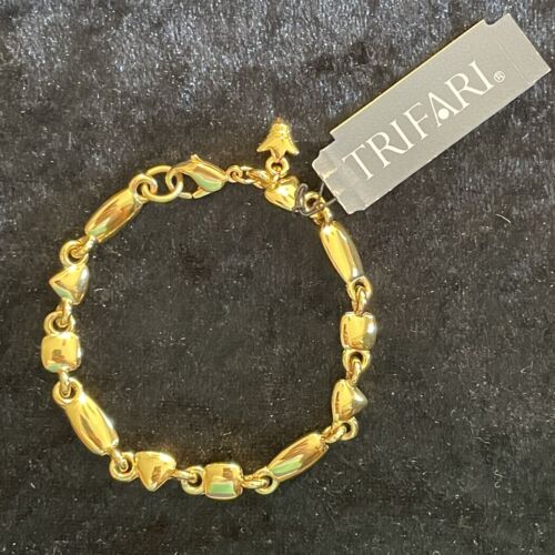 Trifari Gold Toned Bracelet Small Puffy Triangles Squares Rectangles New w/ Tag - Picture 1 of 9