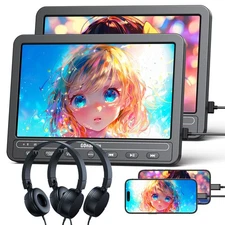 2x 10.5" Dual Screen Car Headrest Monitor Portable DVD Player + Battery/Headset