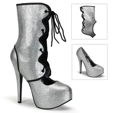 PLEASER GRAY MINI GLITTER w/REMOVABLE UPPER. HEEL IS 5.75". LQQK! Sz 6 7 8 9 10