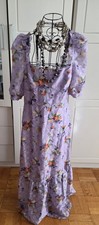 Asos Sz8 Long Flare Puff Sleeve Floral Purple Dress Zip Back