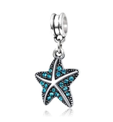 Dije colgante de estrella de mar azul con cristales para pulseras de dijes
