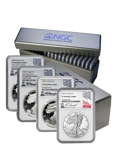 1986-2025 American Silver Eagle 40-pc Set NGC PF70 UCAM Harrigal Signed