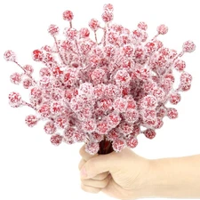 24 Pcs Artificial Holly Berry Stems Christmas Frosted Berry Picks Sprigs Snow...