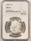 1880-S $1 MORGAN DOLLAR - NGC MS-64, BLAST WHITE & PREMIUM QUALITY!