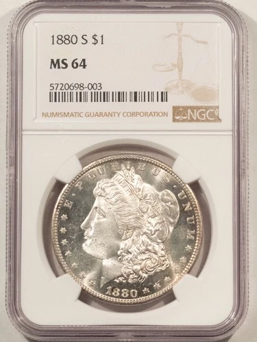 1880-S $1 MORGAN DOLLAR - NGC MS-64, BLAST WHITE & PREMIUM QUALITY!