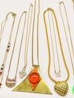 VTG Necklace Pendant Lot Enamel Semi Gemstones Beaded Mixed Lot Gold Tone D5987 — photo 6
