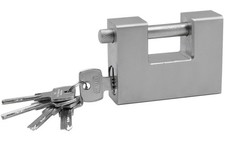 LUCCHETTO CORAZZATO IN ACCIAIO TEMPRATO ANTISCASSO CATENACCIO PER SERRANDE 84MM