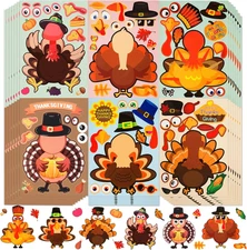 48 Sheets Thanksgiving Stickers for Kids, Make a Turkey Stickers DIY Thanksgivin