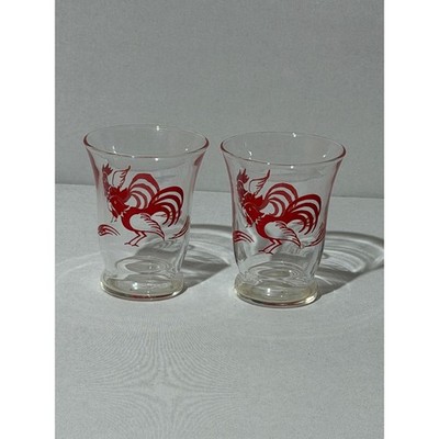 Vintage Libby Red Rooster Glass Juice Tumblers Set of 2 Mid Century Farmhouse