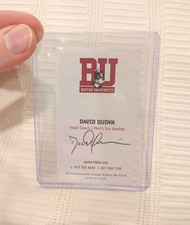 David Quinn Signed Business Card Auto Boston University NCAA Hockey Coach