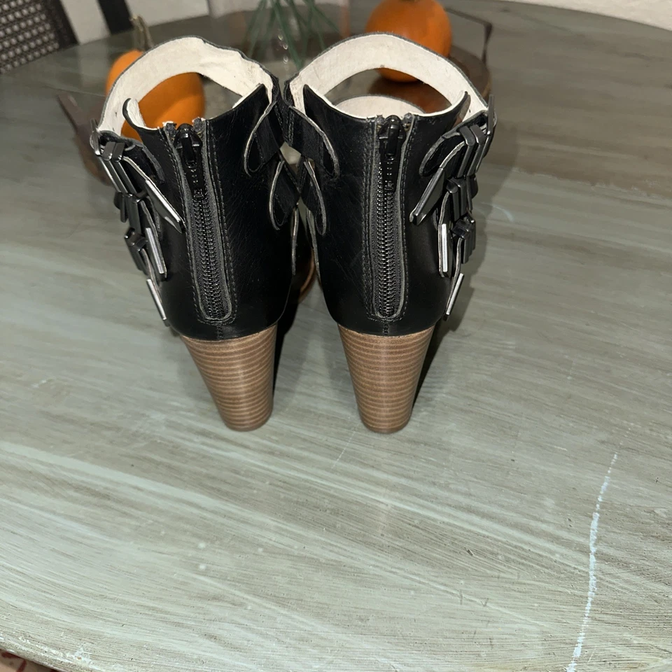 Botines Seychelles Haywire Cuero Negro Hebilla Cremallera Tacón Apilado Mujer Talla 8.5 Foto 2 de 4