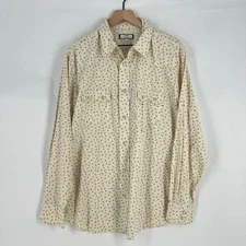 Old Navy Western Shirt Mens Large Beige Cotton Cowboy Sprig Print Pearl Snap