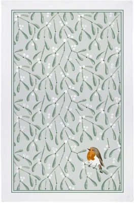 Ulster Weavers MISTLETOE & ROBIN Christmas 100% Cotton Tea Towel - Post W/wide