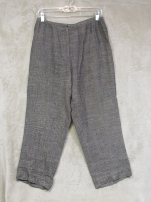 Eileen Fisher Linen Pants Charcoal Melange Hopsack Weave Cropped  Wide Leg S