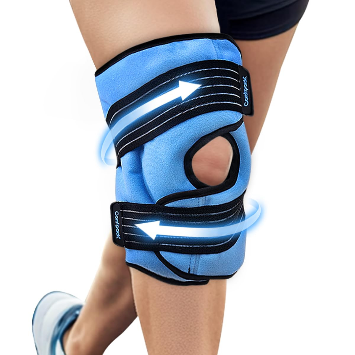 Knee Ice Pack Wrap for Sports Injuries with Compression Straps, Reusable Cold Ge