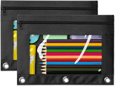 Pencil Pouch for 3 Ring Binder, 2 Pack 3-Holes Zipper Pencil Pouches, Sturdy and