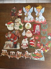 Vintage Christmas Paper Cardboard Decorations Cutouts Cards Holiday Lot