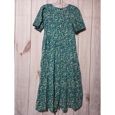 Old Navy Women Green Floral Short Sleeve Button Front Midi Dress Size S Pockets