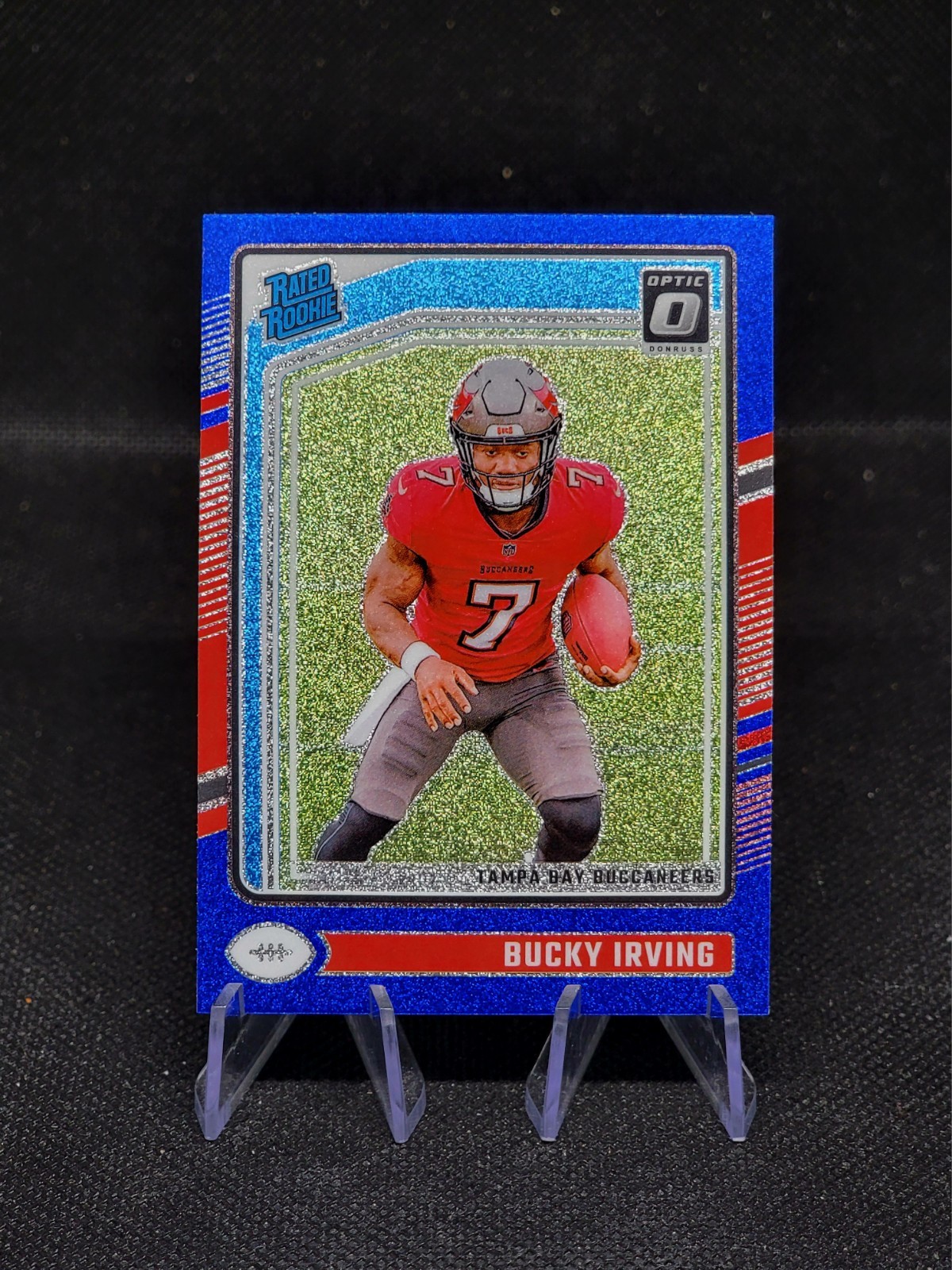 2024 Optic Football Bucky Irving Rated Rookie RC #216 Blue Glitter SSP