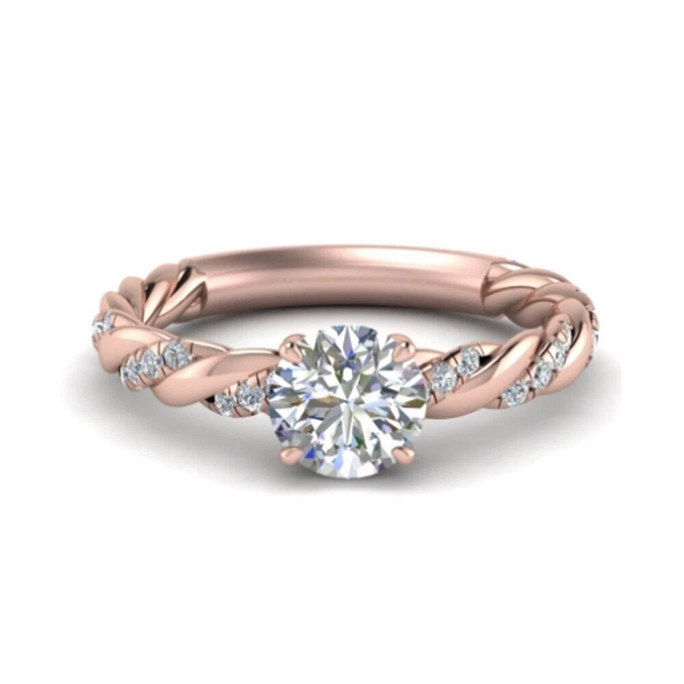 Anillo de boda de diamantes sólido de oro rosa de 14 k certificado GIA IGI natural redondo 0,70 quilates Foto 4 de 4