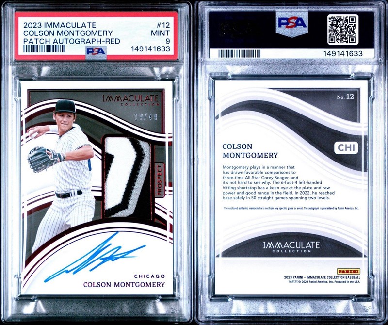2023-24 Panini Impeccable Colson Montgomery Patch Auto-red PSA 9
