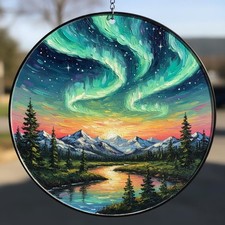 Painting Stained Glass Suncatcher, Fantasy Window Hanging Nature Decor Gift