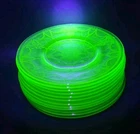 ANCHOR HOCKING 12 Pcs. Green Uranium Depression Glass Cameo Ballerina 8” Plates
