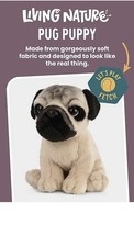 Living Nature Pug Puppy Soft Toy – 16 cm Fluffy Realistic Dog Plush, Cuddly Pug