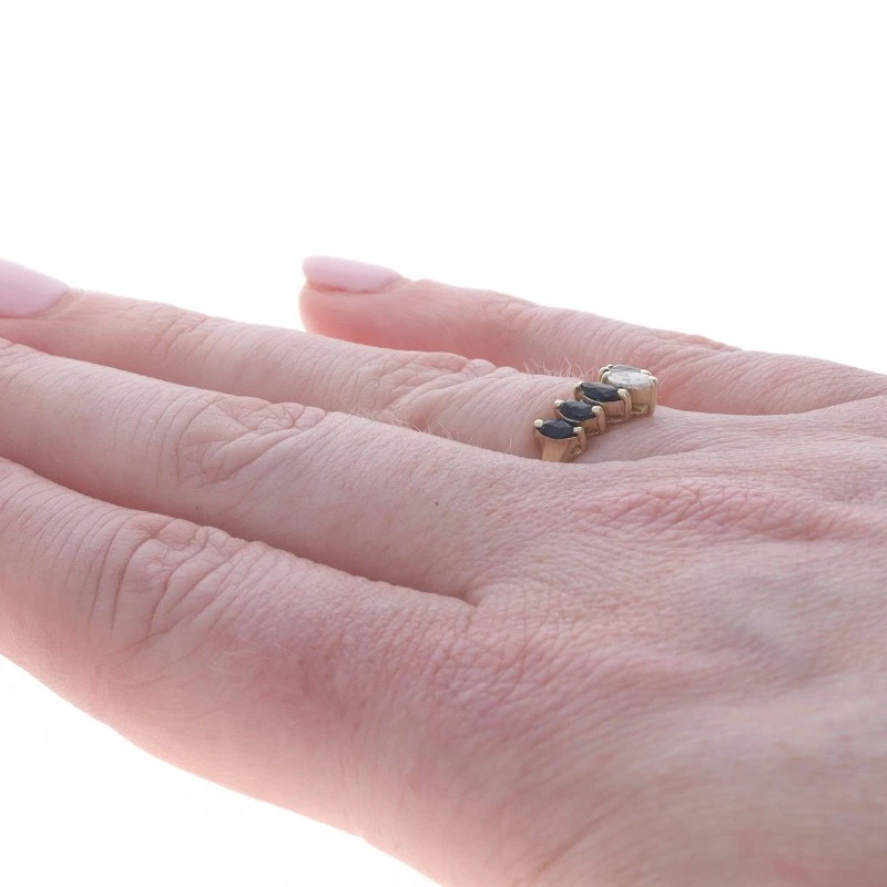 Yellow Gold Diamond Sapphire Wishbone Ring - 10k Marq .63ctw Enhancer Guard Band - Image 4 of 4