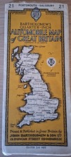 1930s Bartholomew's 1/4 Inch Automobile Map Of GB No.21 Portsmouth-Salisbury