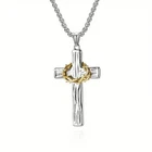 Silver Christian Cross Necklace Crown of Thorns Pendant Gift Jesus Mens