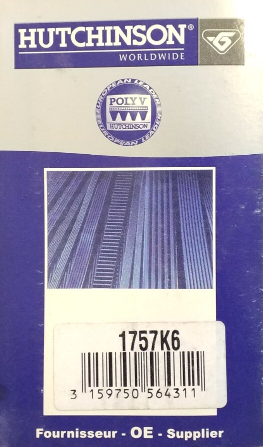 1757K6 Hutchinson Poly-V Serpentine Belt Free Shipping Free