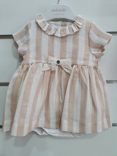 Vestito di lino per bambina Sarabanda Estivo A Righe Panna E Beige da 3 a 9  mesi | eBay