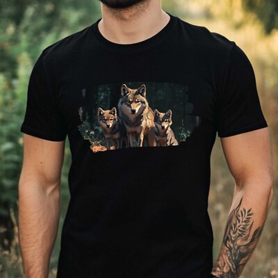 Mens Wolf Family Theme Cotton T-Shirt Size XS to 5XL