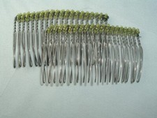 VINTAGE 2 GREEN SEED BEAD METAL HAIR COMBS UP DO ACCESSORY