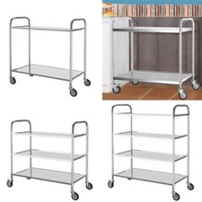 2-4 Tier Catering Stainless Steel Kitchen Trolley Food Rack Storage Serving Cart
