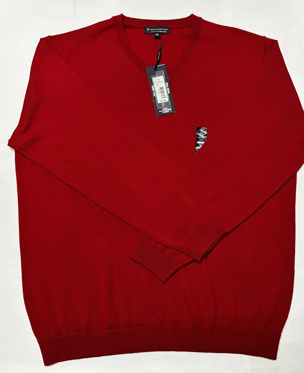 Hart Schaffner Marx Men Sweater 2XT 100% Extra Fine Merino Wool Soft Red NW $99