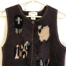 Susan Bristol Embellished Wool Vest Brown Animal Motif Size Small VGC