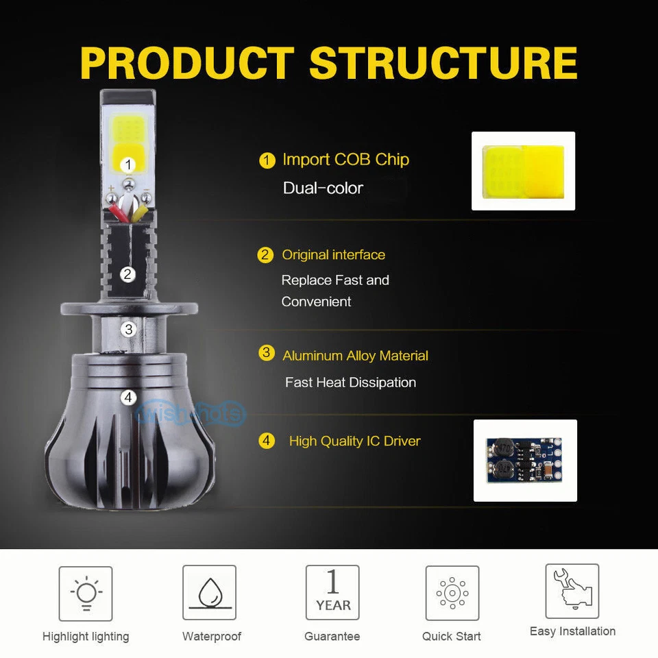 2x Bombillas antiniebla LED H1 doble/un solo color lámpara de conducción Switchback 3K 6K 8K 10K Foto 3 de 4
