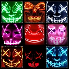 Halloween LED MASK Light Up Face Costume Rave Party Clubbing Cosplay PURGE SKULL