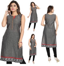 Brand New Cotton Grey Sleeveless Top Kurta Kurti Tunic Top Shirt  Dress SC329