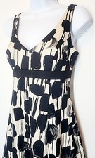 Nine West Fit & Flair Beige & Black Geometric Swing Dress Women's 4 SMALL