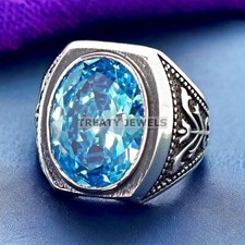 Blue Topaz Oval Cut Gemstone With 925 Sterling Silver Ring For Men's 439